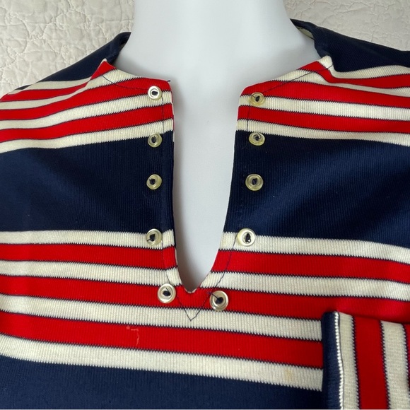 🔥Vintage 60s Jeune Leique Striped Red Blue Mini Dress - Picture 5 of 14